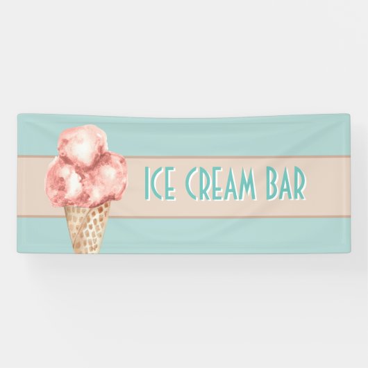 水彩アイスクリームバーヴィンテージスタイルブルーピンク 横断幕 (横)