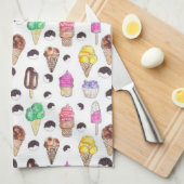 水彩アイスクリームパターン キッチンタオル (四つ折り)