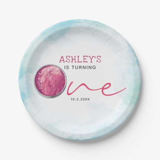水彩アイスクリームファースト・バーチデイ ペーパープレート (正面)