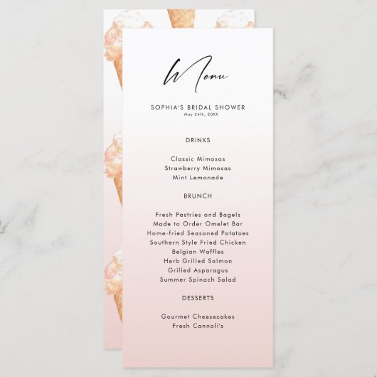 水彩アイスクリームブライダルシャワー メニュー (正面/裏面)