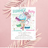水彩アイスクリームマカロンサマー誕生日 招待状