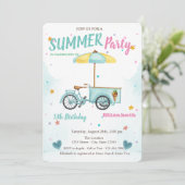 水彩アイスクリーム自転車星誕生日 招待状 (スタンド正面)