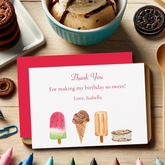 水彩アイスクリーム&ポプシクルバースデーパーティー サンキューカード