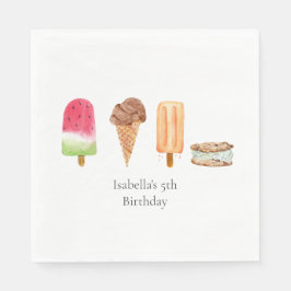 水彩アイスクリーム&ポプシクルバースデーパーティー スタンダードランチョンナプキン