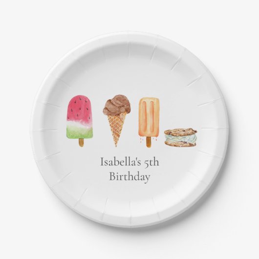 水彩アイスクリーム&ポプシクルバースデーパーティー ペーパープレート (正面)