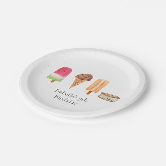 水彩アイスクリーム&ポプシクルバースデーパーティー ペーパープレート (アングル)