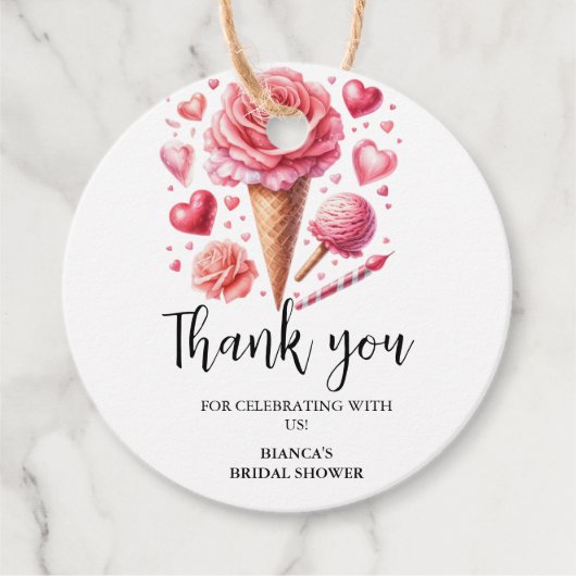 水彩アイスクリーム 感謝 ブライダルシャワー フェイバータグ (正面)