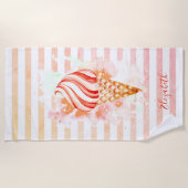 水彩アイスクールクリームピンクストライプ色 ビーチタオル (正面)