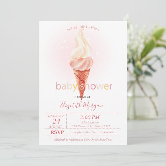 水彩アイスクールクリーム水玉模様ベビーシャワー 招待状 (スタンド正面)