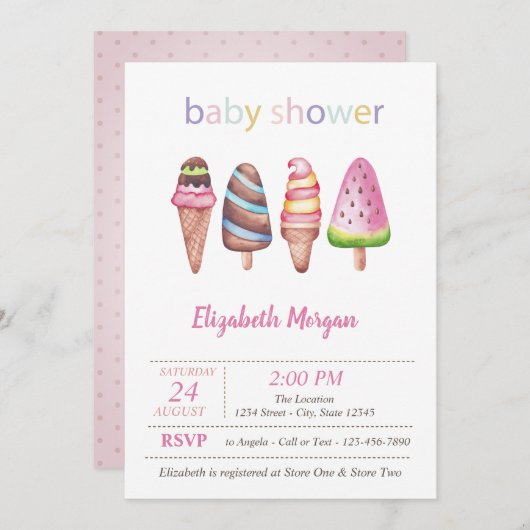 水彩アイスドットベビーシャワー 招待状 (正面/裏面)