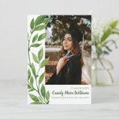 水彩アイビーグリーンの植物卒業発表 招待状 (スタンド正面)