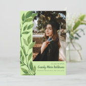 水彩アイビーグリーンの植物卒業発表 招待状 (スタンド正面)
