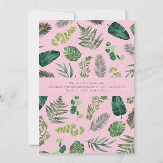 水彩アイビーグリーンピンク植物卒業 招待状 (裏面)