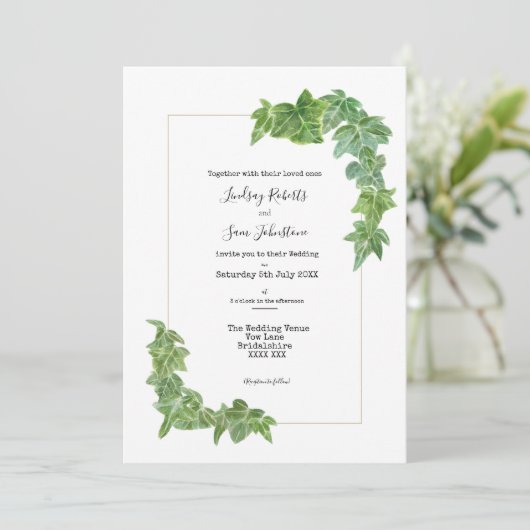 水彩アイビートリムの結婚式招待状 招待状 (スタンド正面)