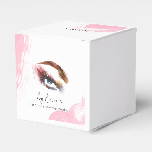 水彩アイブラッシュストローク赤面ピンクありがとうQR フェイバーボックス (正面サイド)