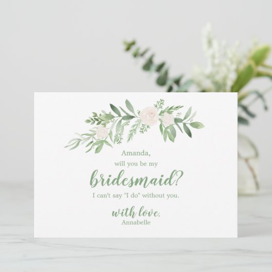 水彩アイボリーのローズウェディング 私のブライズメイドになって 招待状 (スタンド正面)