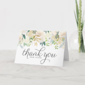 水彩アイボリーの芍薬とゴールドグリッターのウェディング サンキューカード (正面)