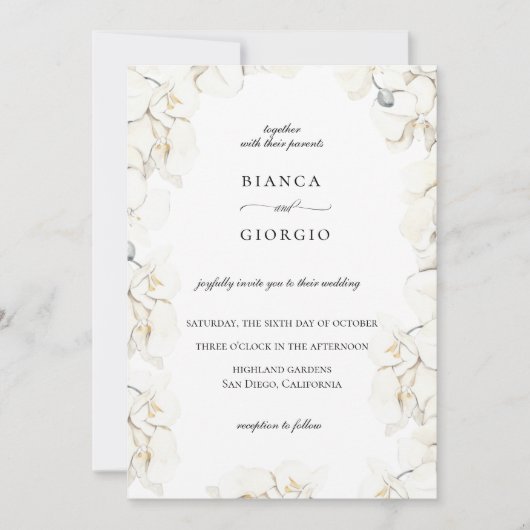 水彩アイボリーオーキッドフレーム結婚式招待状 招待状 (正面)