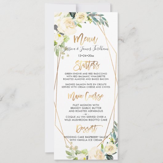 水彩アイボリークリームバラ+アラバスターピーニーズ 招待状 (正面)