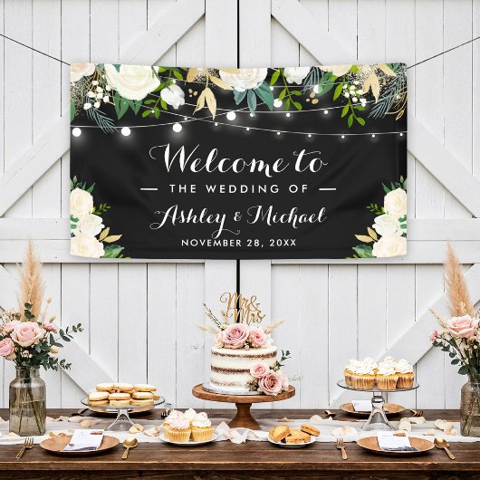 水彩アイボリーフローラストリングラ結婚イト 横断幕