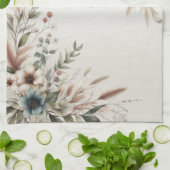 水彩アイボリーブルーフラワーズキッチンタオル キッチンタオル (折り畳み)