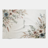 水彩アイボリーブルーフラワーズキッチンタオル キッチンタオル (横)