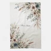 水彩アイボリーブルーフラワーズキッチンタオル キッチンタオル (縦)