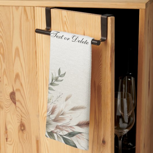 水彩アイボリーブルーフラワーズキッチンタオル キッチンタオル (三つ折り)