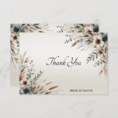 水彩アイボリーブルーフラワーズサンキューカード サンキューカード (正面/裏面)