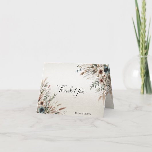 水彩アイボリーブルーフラワーズサンキューカード サンキューカード (正面)