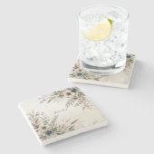 水彩アイボリーブルーフラワーズストーンコースター ストーンコースター (横)