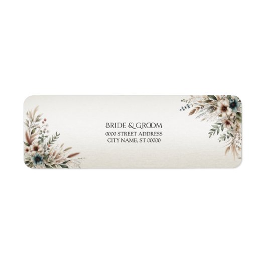 水彩アイボリーブルーフラワーズ差出人住所ラベル ラベル (正面)