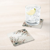 水彩アイボリーブルーフラワーズ紙コースター スクエアペーパーコースター (インサイチュ)