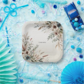 水彩アイボリーブルーフラワーズ紙プレート ペーパープレート (パーティー)