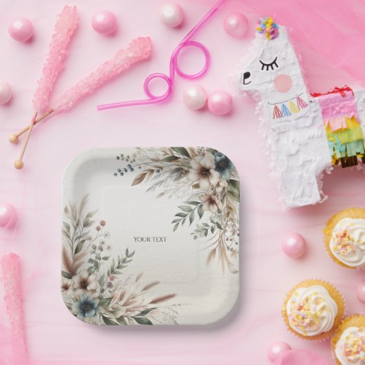 水彩アイボリーブルーフラワーズ紙プレート ペーパープレート (パーティー)