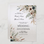 水彩アイボリーブルーフラワーズ結婚式招待状 招待状 (正面/裏面)