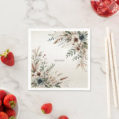 水彩アイボリーブルーフラワーナプキンス スタンダードカクテルナプキン (インサイチュ)