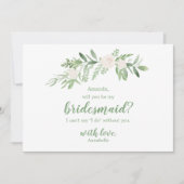 水彩アイボリーローズのウェディングブライズメイドに私の仲間に 招待状 (正面)