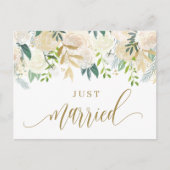 水彩アイボリー牡丹とバラたった今結婚しました 案内ポストカード (正面)