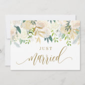 水彩アイボリー牡丹とバラたった今結婚しました 案内状 (正面)