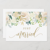 水彩アイボリー牡丹とバラたった今結婚しました 案内状 (正面/裏面)