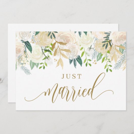 水彩アイボリー牡丹とバラたった今結婚しました 案内状 (正面/裏面)