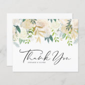 水彩アイボリー牡丹とバラサンキューカード (正面/裏面)