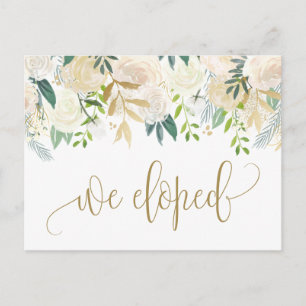 水彩アイボリー牡丹とバラ駆け落ち 案内ポストカード