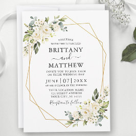 水彩アイボリー白フローラジオフレーム結婚ズ 招待状
