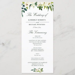 水彩アイボリー白フローラ結婚式プログラム プログラム