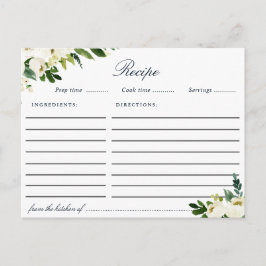 水彩アイボリー白色フローラレシピカード ポストカード