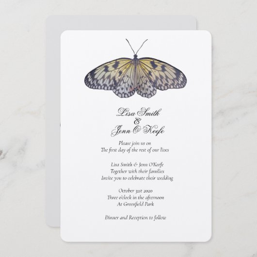 水彩アイボリー蝶結婚式招待状 招待状 (正面/裏面)