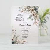 水彩アイボリー青い花のウェディングシャワー 招待状 (スタンド正面)