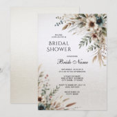 水彩アイボリー青い花のウェディングシャワー 招待状 (正面/裏面)